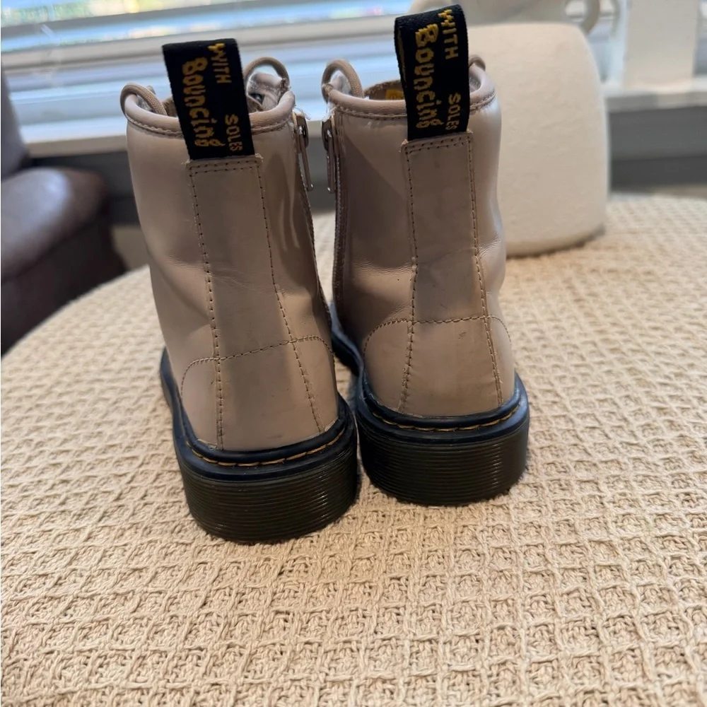 Dr. Martens Cream Leather Kids' Lace-Up Boot Interior Label Visible